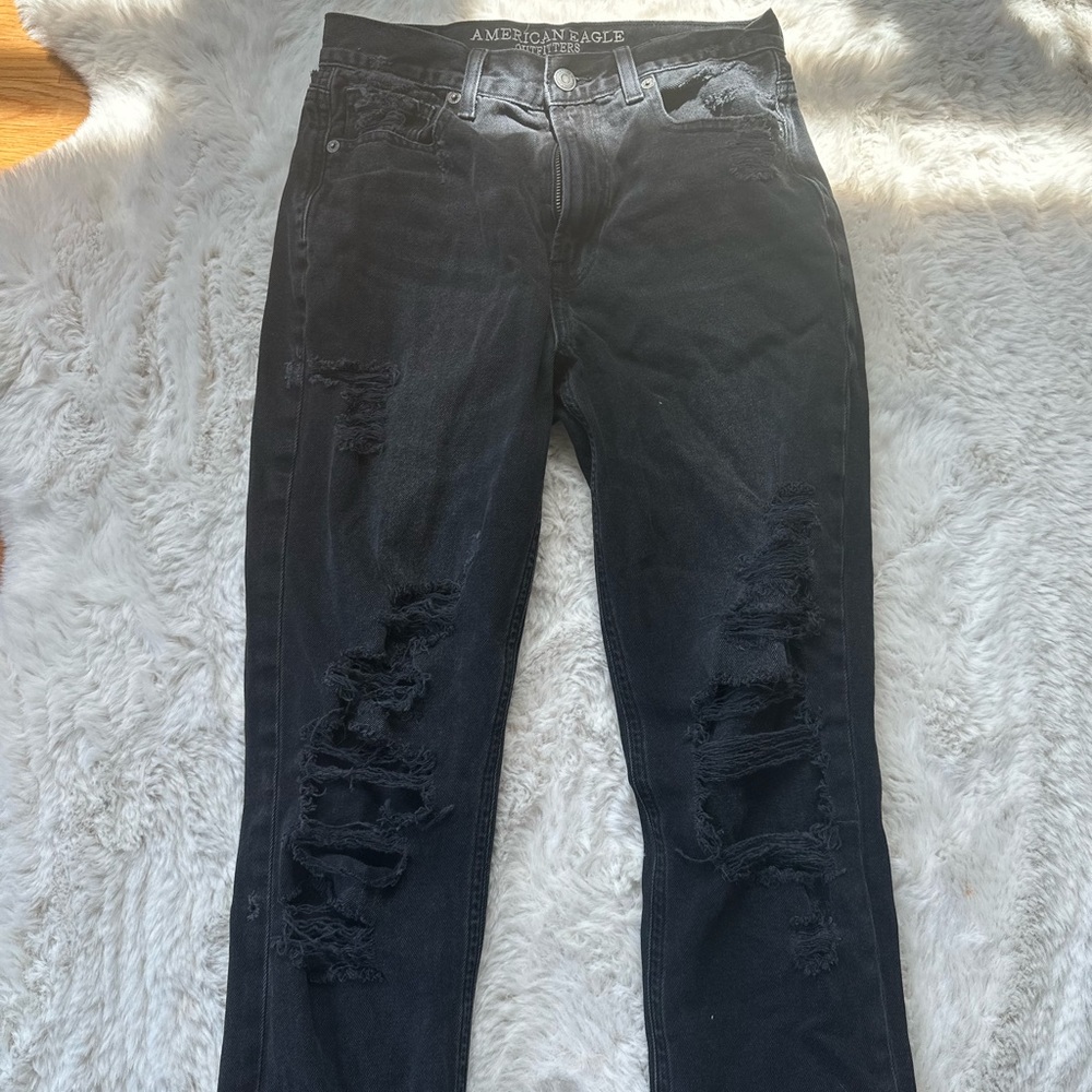 American Eagle High Waisted Distressed Mom Jeans Black wash